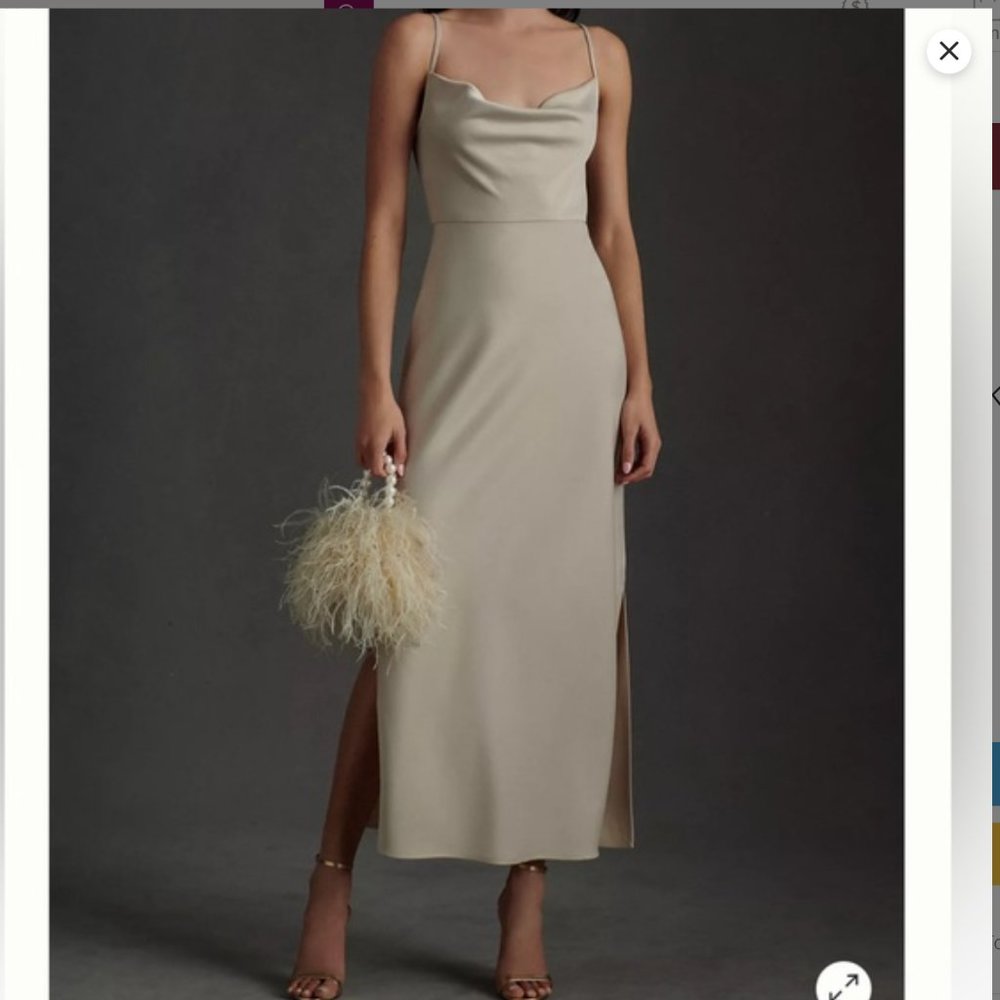 BHLDN Cali Satin Cowl-Neck Midi Slip Dress